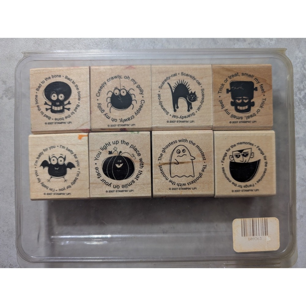 Stampin Up 2007 Halloween BATTY FOR YOU Rubber Stamp Set Ghost Skeleton 8 pc
